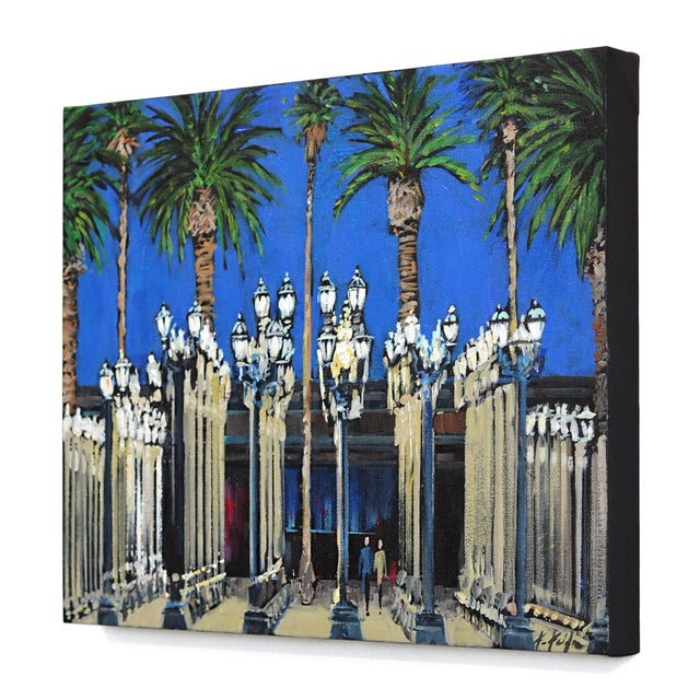 Contemporary Electric Blue Lacma Lights - Original Los Angeles Landmark Acrylic Painting on Canvas by Kathleen Keifer For Sale - Image 3 of 9