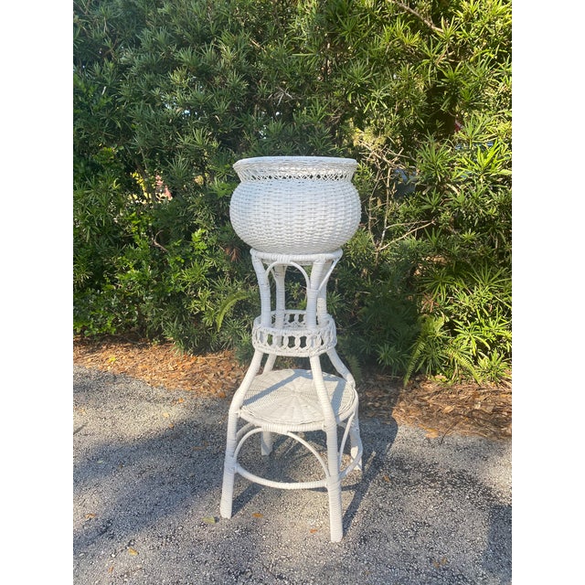 Tall White Wicker Boho Chic Plant StandSet Chairish
