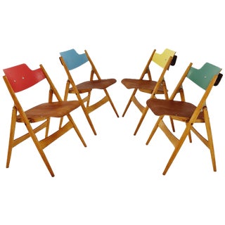 Model SE18 Austrian Folding Chair by Egon Eiermann for Wilde & Spieth, 1950s, Set of 4 For Sale