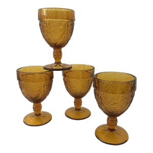 Vintage Indiana Glass Amber Tiara Goblets, Set of 4