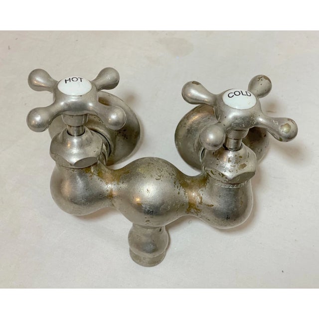 Antique Nickel Plated Brass Mueller Porcelain Industrial Wall Faucet Fixture For Sale In New York - Image 6 of 12