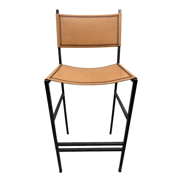 Sol & Luna Tan Leather and Iron Bar Stool For Sale
