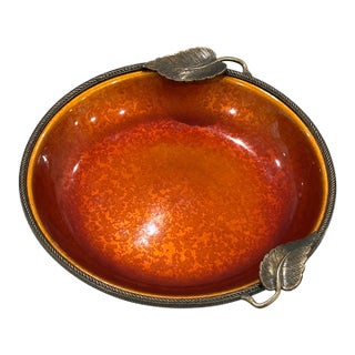 Mid-Century Evans Guilloche Enamel & Brass Dish / Catchall / Ashtray For Sale
