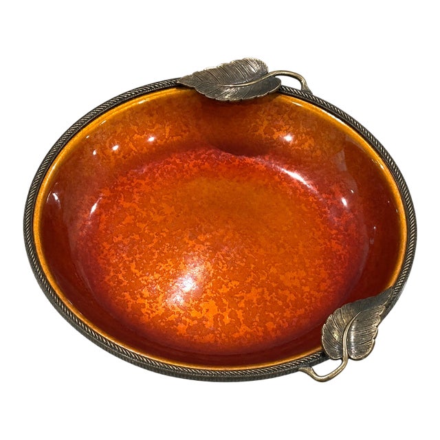 Mid-Century Evans Guilloche Enamel & Brass Dish / Catchall / Ashtray For Sale