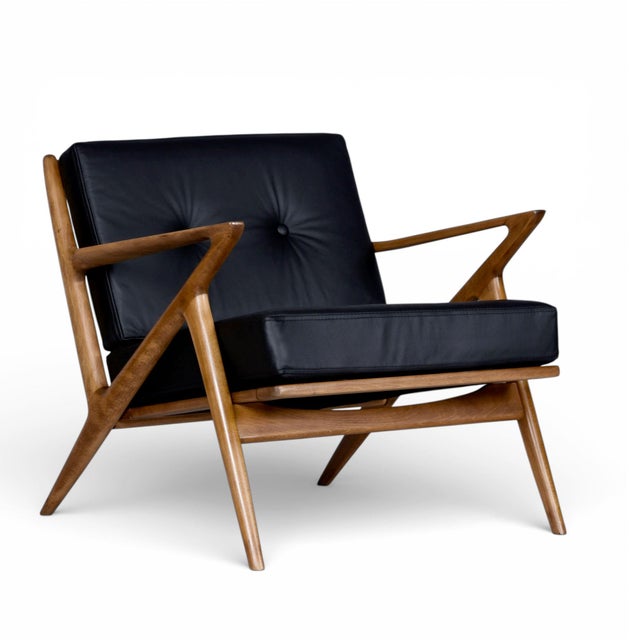Wood Restored Poul Jensen for Selig Danish Z Chair Black Leather 1950s For Sale - Image 7 of 18