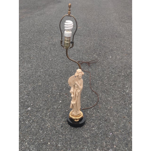 Vintage Mid 20th Century Figural Lamp With Carved Oriental Woman Figurine For Sale - Image 9 of 9