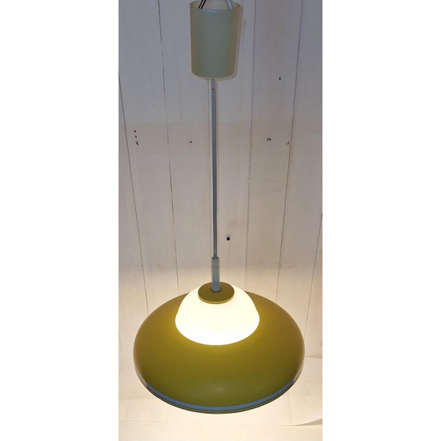 Vintage Hanging Lamp with White Glass Shade and Yellow-White Metal Shade by Doria, 1970s For Sale - Image 6 of 11