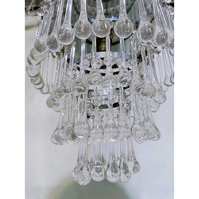 Metal Vintage Hollywood Regency Floral Embossed Brass Tiered Waterfall Teardrop Chandelier For Sale - Image 7 of 10