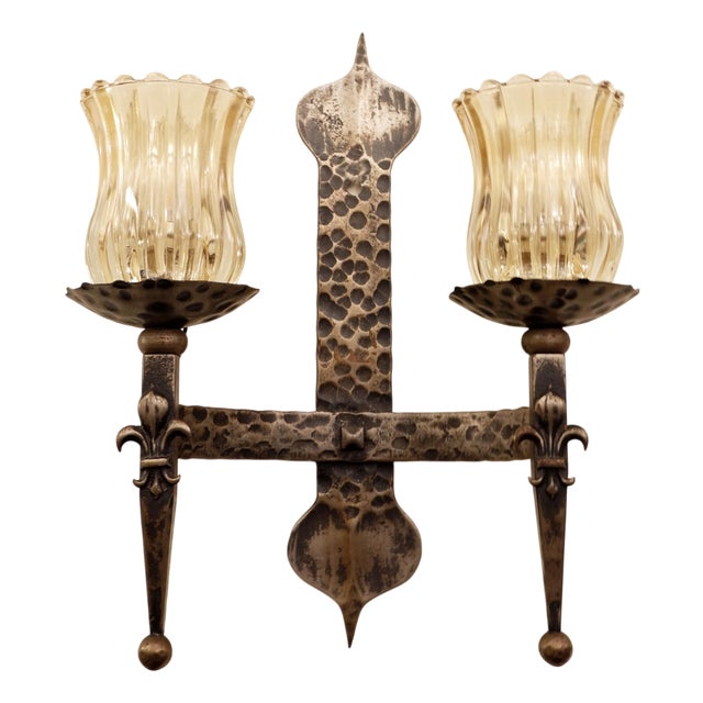 Wrought Iron 2-Branch Wall Sconces, Set of 2 For Sale