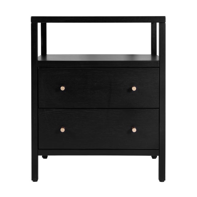 Mendel 21.25 in. W Rectangular Wood 2 Drawer Narrow Nightstand with Open Shelf, Black For Sale In Chicago - Image 6 of 11
