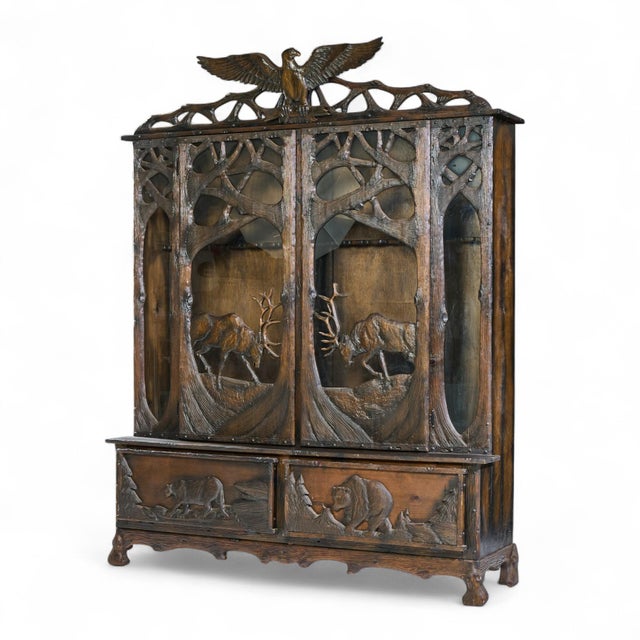 Rustic Black Forest Antique Walnut Gun Cabinet For Sale - Image 3 of 7