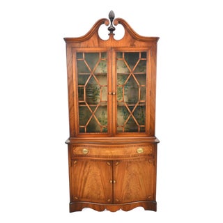 Georgian Revival Mahogany Inlaid Bookcase Cabinet With Glass Doors by Orinoco Furniture For Sale