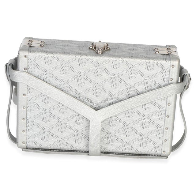 2020s Silver Precious Metals Goyardine Canvas Minaudiere Trunk For Sale - Image 5 of 9
