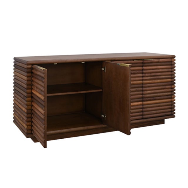 Worlds Away Matthew Izzo Home Giovanni Four Door Reed Buffet With Brass Door Pulls For Sale - Image 4 of 5