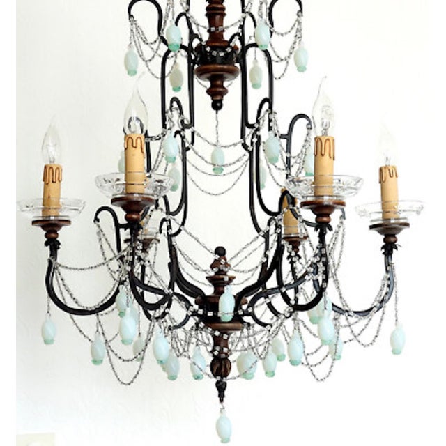 1920s Metal, Wood and Murano Glass Fruit 6-Light Chandelier, 1920s For Sale - Image 5 of 12