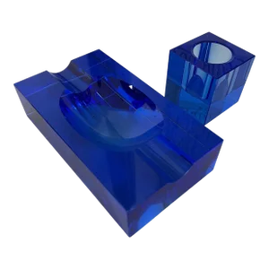 Mid 20th Century Italian Cobalt Blue Crystal Glass Cigar Ashtray - Set of 2