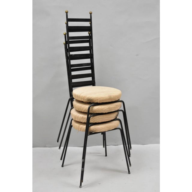 Metal Vintage Arthur Umanoff Wrought Iron Ladder Back MCM Dining Chairs - Set of 4 For Sale - Image 7 of 18
