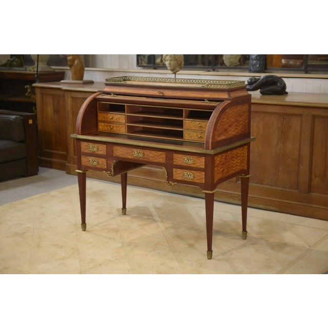 Napoleon III Louis XVI Style Marquetry Cylinder Desk For Sale - Image 5 of 18