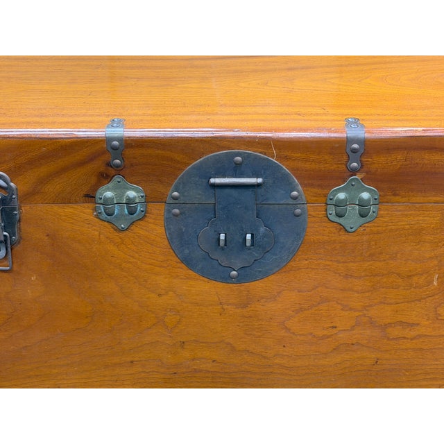 Vintage Oriental Wood Rectangular MoonFace Hardware Trunk Table For Sale - Image 15 of 15