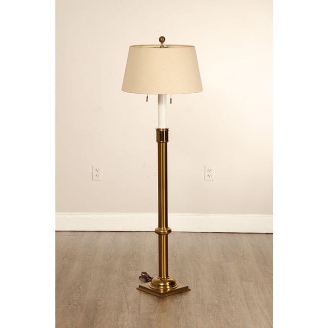 Mid-Century Modern Vintage Brass Floor Lamp With Shade For Sale - Image 3 of 18