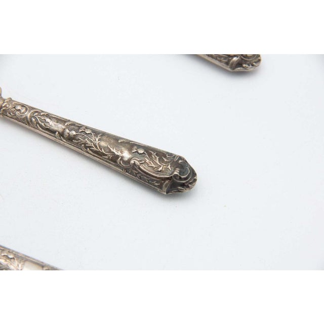 Set of Dessert Spoons with Embossed Silver Handles, Set of 3 For Sale - Image 3 of 4