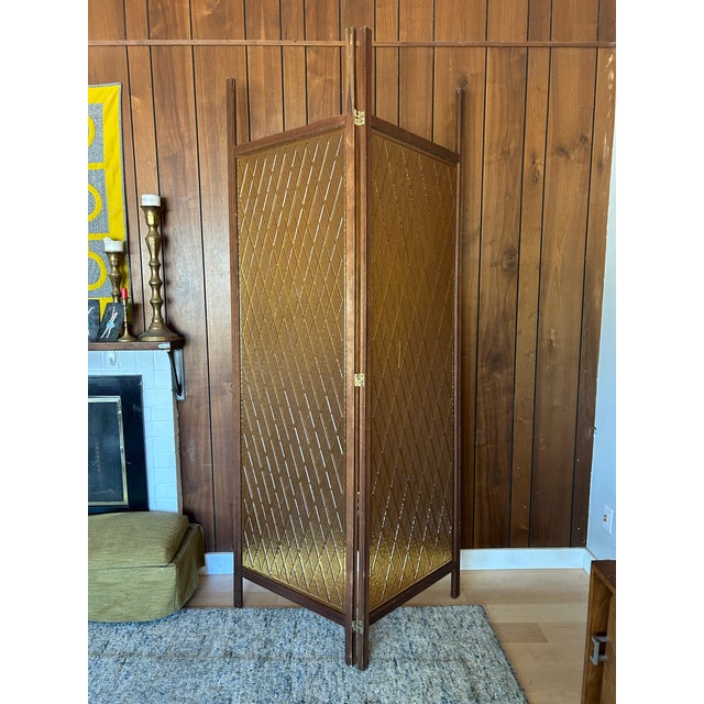 1960s * Reserved for Rachel * Mid Century Amber Acrylic Diamond 2 Panel Room Divider / Screen For Sale - Image 5 of 11