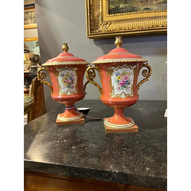 20th Century (Early) Pair English Royal Crown Derby Covered Urns Tiffany & CO. Beautiful pair purchased in France. Age...