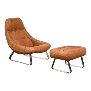 1960s Percival Lafer Leather Earth Lounge Chair and Ottoman