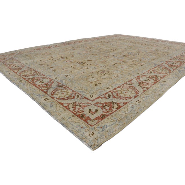 Distressed Antique Persian Mood Rug with Rustic Style 07'11 x 10'11. Effortless beauty and soft, bespoke vibes meet rustic...