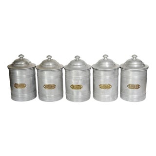 Provincial French Aluminium Kitchen Canisters, 1950s, Set of 6 For Sale