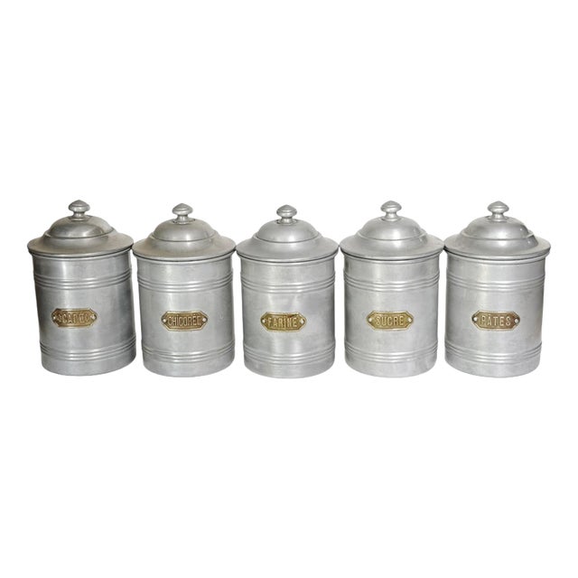 Provincial French Aluminium Kitchen Canisters, 1950s, Set of 6 For Sale