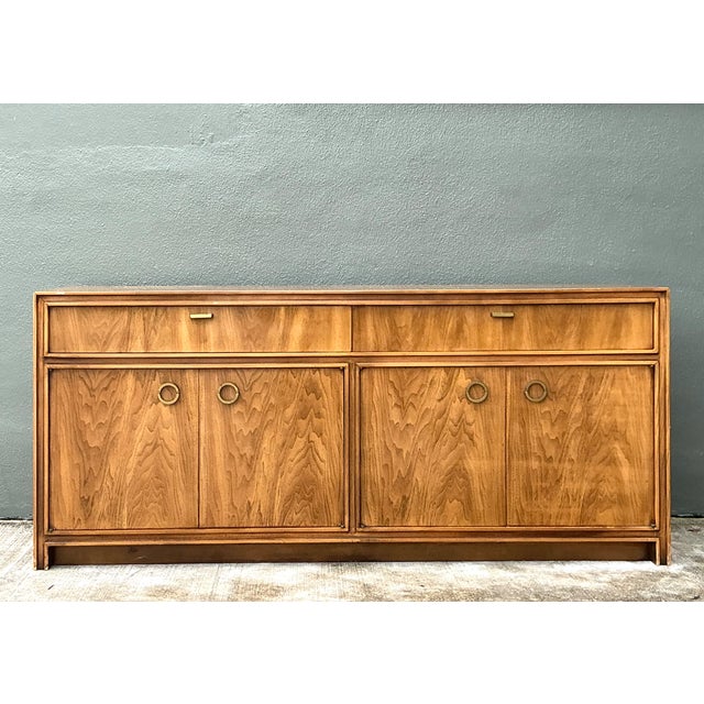 Mid-Century Modern Vintage Campaign Credenza With Brass Accents For Sale - Image 3 of 12