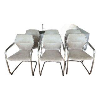 Set of 6 Davis Furniture Chrome and Leather Dining Chairs For Sale