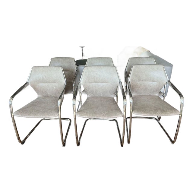 Set of 6 Davis Furniture Chrome and Leather Dining Chairs For Sale