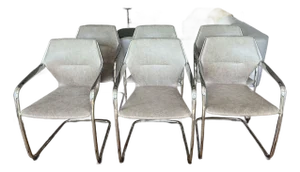 Set of 6 Davis Furniture Chrome and Leather Dining Chairs
