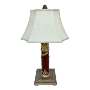 Massive Brass & Wood Colonial Style Table Lamp