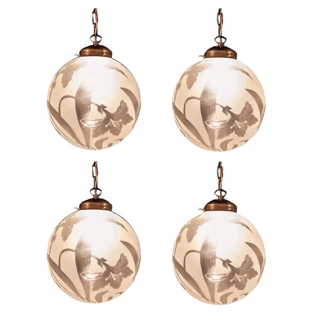 Liberty Engraved Glass Sphere Chandelier or Lantern, Italy, 1940 For Sale