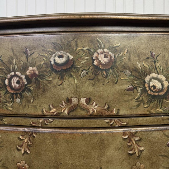 Wood Vintage Lane Hand-Painted Floral Serpentine Chest of Drawers For Sale - Image 7 of 11