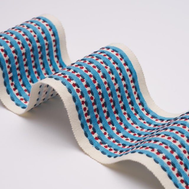 Contemporary Schumacher x Molly Mahon Stripe & Dot Hand Block Trim In Blue For Sale - Image 3 of 3