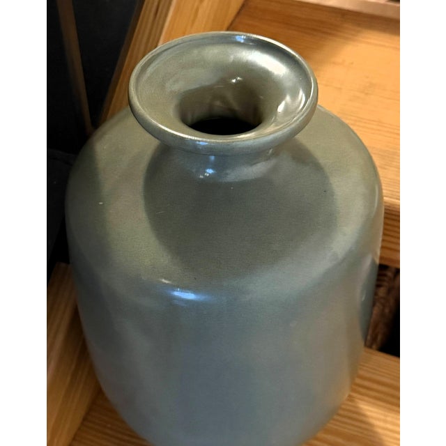 Vintage Large Mottled Moss & Chestnut Speckled Glazed Bottle Vase (14") For Sale - Image 14 of 18