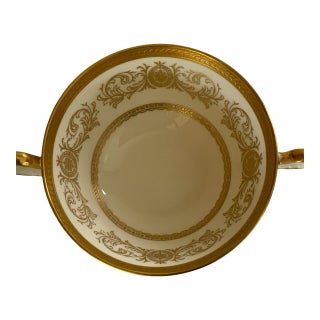 Aynsley Imperial Gold Fine Bone China Cream Soup Double Handle Bowl Staffordshire, England 1970s-1980s For Sale