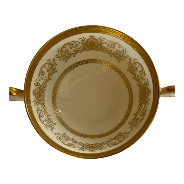Aynsley Imperial Gold Fine Bone China Cream Soup Double Handle Bowl Staffordshire, England 1970s-1980s For Sale