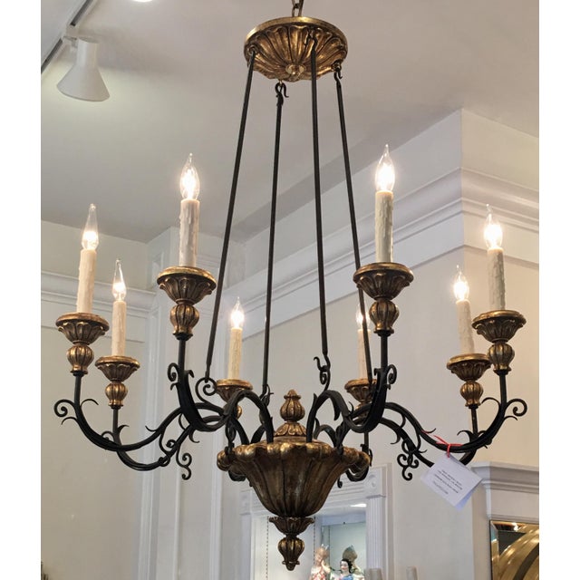 2010s Designer Italian Gilt Wood & Iron Chandelier by Randy Esada Designs for Prospr For Sale - Image 5 of 5