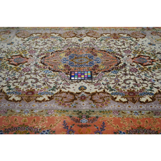 Burnt Orange Late 20th Century Extremely Fine Persian Tabriz 70 Raj. Wool and Silk With a Silk Foundation Rug 5'3'' X 7'7'' For Sale - Image 8 of 10