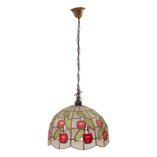 Tiffany Revival Stained Glass Pendant Chandelier, Italy, 1960s For Sale