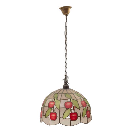 Tiffany Revival Stained Glass Pendant Chandelier, Italy, 1960s For Sale