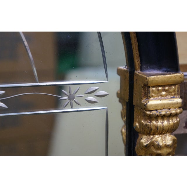 Antique Egyptian Revival Black & Gold Etched Arched Vanity Mirror Venetian 40" For Sale - Image 12 of 16