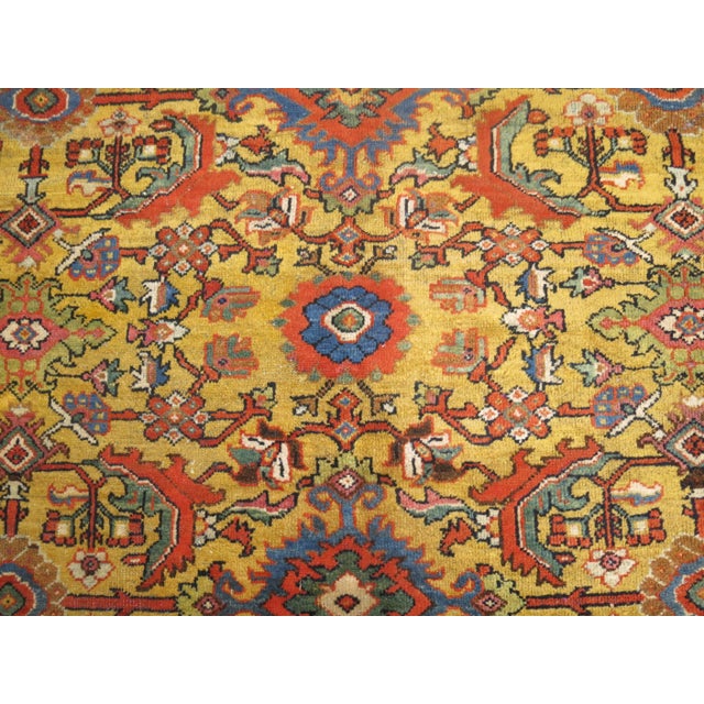 Highly decorative Persian Mahal rug with a rare goldenrod colored field. Pretty accents in rust, blues, tomato red and...