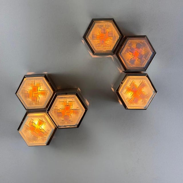 Metal Hexagonal Wall Sconces by Albano Poli for Poliarte, 1960s, Set of 2 For Sale - Image 7 of 18