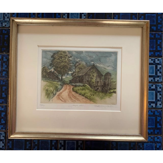 Dark Green "Maple Hill" Contemporary Landscape Etching by Kathleen Cantin, Framed For Sale - Image 8 of 8